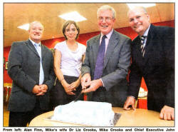 From left: Alan Finn, Mike's wife Dr Liz Crooks, Mike Crooks and Chief Executive John Compton. US31-709SP 