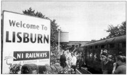 The steam train, run by the Railway Preservation Society, stops at Lisburn station. US27-756SP