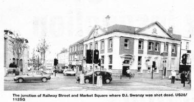 The junction of Railway Street and market Square where  D. I. Swanzy was shot dead.