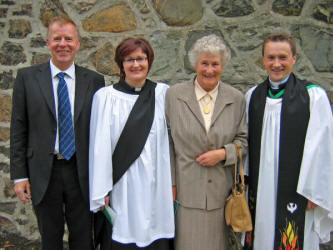 The Revd Diane Matchett pictured with her mother Olive, brother Ian (left) and the Rev Paul Dundas (right) at a Service of Ordination in Lisburn Cathedral on Sunday 18th June.