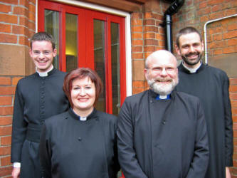 The four newly ordained Priests pictured at a Service of Ordination in Lisburn Cathedral on Sunday 18th June. L to R: (front) The Revd Diane Matchett - Christ Church Parish, Lisburn and the Revd Dr Robert Cotter - Mossley Parish. (back) the Revd Niall Sloane - Agherton Parish, Portstewart and the Revd Andrew Ker - Parish of Larne and Inver with Glynn and Raloo.