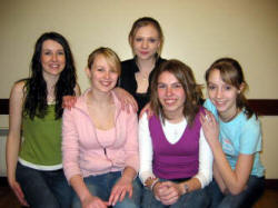 L to R: Hannah Jess, Mel Anderson, Anna Bruce, Katie Martin and Hannah Bowden, who choreographed and performed an item of Mime at �Fish Goes Large� in Elmwood Presbyterian Church last Saturday night.