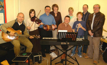 Musicians and vocalists that led the praise at morning worship in Lambeg Baptist Church last Sunday. L to R: Andrew Rowlands, Hannah Rowlands, George Allen, Sandra Adair, Paul McComiskey (at keyboard), Liz Murdock, Philip McComiskey, Lesley McCluskey and David Black (powerpoint).