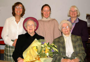 Mrs Babs Fox (left) and Mrs Elizabeth Truesdale (right) have remained good friends since they attended the Magheraknock Primary School in the 1920s. Included is the photo is Babs�s daughters Bertha Weighhill (Cambridge) and Maureen Cawden (Liverpool) and Elizabeth�s daughter Anne Gamble. The photo was taken at the official opening of the new Magheraknock Mission Hall last Saturday afternoon (11th November).