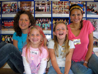 Cara Watson and Sophie Blythe pictured with leaders Megan Gillespie (left) and Jordan Humphries (right) during a �Crazy Hair Day� at this week�s Holiday Bible Club in Railway Street Presbyterian Church.