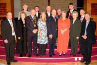 Pictured at the Action Cancer Family Service of Celebration and Praise in Trinity Methodist Church on Sunday 3rd December are L to R:  The Deputy Mayor - Councillor James Tinsley, the Mayoress - Mrs Laureen Lunn, the Mayor - Councillor Trevor Lunn, Cathryn Gibson - Action Cancer Community Appeals Assistant, Eddie Bell, Norma Bell, Jean Hazley and the Rev Clive Webster.  (back row) Councillor William Ward, the Lagan Valley MP Jeffrey Donaldson, Alderman Ivan Davis, Alderman Cecil Calvert, Councillor Basil McCrea and Dougie King - Head of fundraising at Action Cancer.