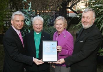 Elizabeth Hanna, Rector of Magherally, is pictured receiving the �Places of Worship 2006� award from Paul Clarke (UTV), Primrose Wilson (UHCT) and Fr Hugh Kennedy (UHCT).