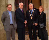 L to R: The Rev Craig Wilson - Assistant Minister and John Connor - Clerk of Session, welcome the Mayor and Mayoress to Hillhall Presbyterian Church for the final service in the active ministry of the Rev Jack Richardson on Sunday 24th December.