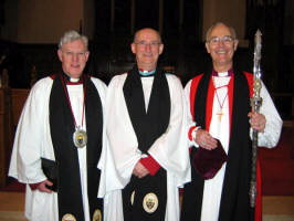 The Rev. Canon Ernest Harris pictured with the Dean of Connor, the Very Rev. John Bond (left) and the Bishop of Connor, the Rt. Rev. Alan Harper at the Service of Installation in Lisburn Cathedral on Wednesday 22nd February 2006.