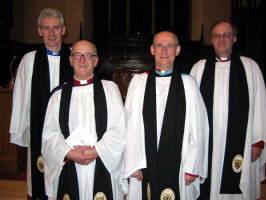 Lisburn City Council Area�s four Canons (in full time ministry) pictured after the Service of Installation in Lisburn Cathedral on Wednesday 22nd February 2006. L to R: The Rev. Canon Sam Wright - Lisburn Cathedral, the Rev. Canon William Bell - All Saints� Eglantine, the Rev. Canon Ernest Harris - Ballinderry and the Rev. Canon George Irwin - St. Mark�s, Ballymacash.