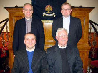 Ministers from five Maze area churches that took part in the joint Palm Sunday evening service in Maze Presbyterian Church. L to R: (front) The Rev William Henry - Maze Presbyterian and the Rev. Robert Wallace - Priesthill Methodist. (back row) The Rev. Peter Galbraith - St. Matthews and the Rev. David Pierce - St. James and St. John�s.