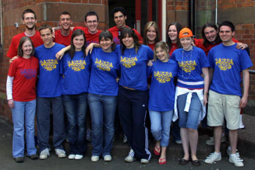 Young people from First Lisburn Presbyterian Church who took part in Street Reach Lisburn - 2007. L to R: (front row) Jill Craig, Neil Graham, Harriett Davis, Catherine Millen, Rachel Robinson, Louise Reid, Alannah Vient and Johnny Davis. (back row) Matt Craig, Keith Lunn, Andrew Steele, Ian Robinson, Deborah Lowry, Sarah Hill and Ashley Parks.