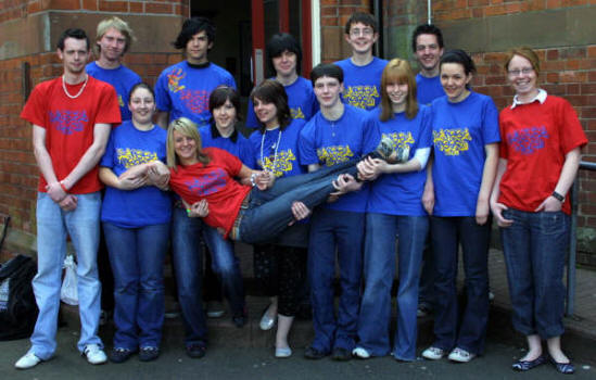 Young people from Lisburn Cathedral, St Paul's, St Columba's - Derryvolgie and St John's Parish - Moira who took part in Street Reach Lisburn last week.  (front row) Zara Wortley is being held aloft by L to R:  Craig Hutton, Aimee Jess, Rebekah Forsythe, Becky Whitaker, Liz Kelly, Vicky Bell, Lindsay Hamilton (St Columba's) and Kylie Duncan (St Paul's).  (back row) Matthew Bell, Luke Kelly, Graham Walker (St Paul's), Samuel Wells (St John's - Moira) and Lee Pedlow.