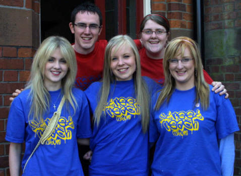 Young people from Emmanuel and Ballynahinch Baptist Churches who took part in Street Reach Lisburn last week. L to R: Natalie Wells (Emmanuel), Drew Steele, Claire Gould, Lynne Torney and Caroline Dean.
