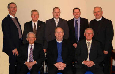 Church elders and committee members pictured at the Installation Service for the Rev Dr Fred Greenfield in Dunmurry Free Presbyterian Church last Thursday evening (25th January). L to R: (seated) Robert Black (elder), Rev Dr Fred Greenfield and Robin Eccles (elder). (back row) Rev Alan Smylie, Alan Wasson, Deryck Moore (elder), Stephen Brown and Rev Dr Stanley Barnes.