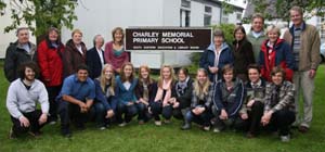 Rev Raymond Devenney (Rector of Drumbeg Parish), Pauline McKee, Anne Pollock (supervisory assistants), Lilian McGlade (caretaker) and Joy Lewis (former secretary) and some of the parents and past pupils that attended the BBQ in Charley Memorial Primary School last Friday night.
