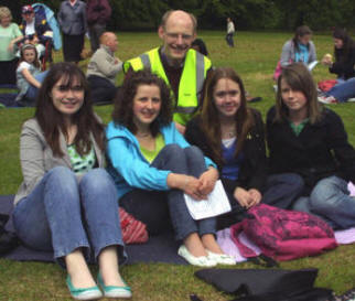 Colin Patterson with Claire Maze, Megan Gillespie, Michaela Johnston and Katie Bates.