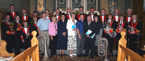 Taking part in ?Summer Songs of Praise? in Christ Church Parish last Sunday evening (29th July) were Symington Memorial Silver Band and L to R: John Quigley (Lisburn Cathedral), Lesley Noble (Seymour Street Methodist), Evelyn Whyte - Deaconess (First Lisburn), Edith McConnell (Railway Street), Rev Paul Dundas (Rector of Christ Church), Ernie Hewitt (conductor) and the Rev Diane Matchett (Curate of Christ Church).