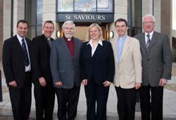 At the Bishops' Bible week in St Saviour's, Dollingstown last Tuesday night (28th August) are L to R: Basil O'Malley (St Saviour's, Dollingstown), Rev Ed Vaughan (speaker), The Right Rev Harold Miller - Bishop of Down & Dromore, Letitia Fitzpatrick (UTV), Rev Warren Russell (Rural Dean - Ballynahinch) and Jim Patterson (St Saviour's, Dollingstown)