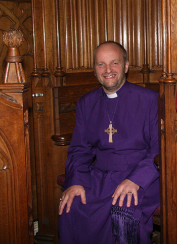 Enthroned: The Rt Rev Alan Abernethy pictured on the Bishop's Throne in Christ Church Cathedral, Lisburn, Lisburn, after his Enthronement as the new Bishop of Connor on Thursday 6th September.