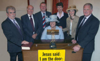 Pictured at the Harvest Thanksgiving Service in Quilly Orange Hall last Sunday afternoon are Christine Ward (seated at organ) and L to R: Wilson Beggs - Worshipful Master, Eric Jess - Chaplain and Worshipful District Master, Will Lough - Past District Master, Freda Mulligan, Ruth McCauley and Richard Fleming.