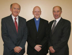 Mr Norman McKinney - Clerk of Session (Loughaghery) and Mr William Campbell - Clerk of Session (Cargycreevy) welcome their new minister, the Rev Leslie Patterson.