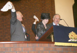 An emotional time for Mr and Mrs Barnes as the congregation sing the final hymn 'God be with you 'til we meet again'.