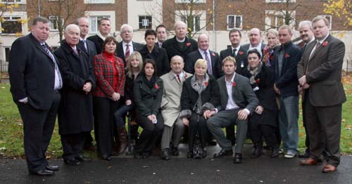At the dedication of a memorial bench to the late Councillor Stephen Moore at Seymour Hill last Sunday morning are Stephen's parents Jim and Marlene Moore, members of the Moore family circle and some of his many friends from Lisburn City Council. Included in the photo are the Rev Dr Fred Greenfield (Minister of Dunmurry Free Presbyterian Church) and the Rev Thomas Martin (Minister of Lisburn Free Presbyterian Church) who conducted the service.