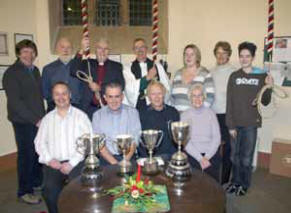 Pictured with the Rector and Bishop are the Hillsborough Parish Bellringers