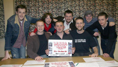 At the launch of Street Reach Lisburn 08 are L to R: (front row) Stephen Auld, Stephen Jones and Matt Craig. (back row) John Blair, David Bell, Mark Goody, Ashley Parks and Chris Weir.