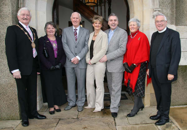 At the Family Service are L to R: Councillor Ronnie Crawford (Mayor), Mrs Jean Crawford (Mayoress), Mr John Connor (Clerk of Session), Mrs Jean Jamieson, the Rev Paul Jamieson, Mrs Sally Richardson and the Rev Dr Jack Richardson MBE.