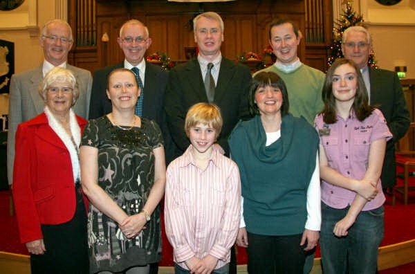 Members of the congregation who read the Scripture lessons at the 'Festival of Nine Lessons and Carols' in Railway Street Presbyterian Church last Sunday evening (21st December). L to R: Kathleen Cromie, Karen Blythe, Cameron McAteer, Heather Mulholland and Claire Rogers. (back row) Rev Brian Gibson, Gordon Lindsay, Ivan Woods, Geoffrey Reid and the Rev Bob Lockhart.