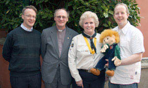 L to R: Richard Wright (Organist), the Rev Canon George Irwin (District Chaplin), Margaret Irwin (Assistant District Commissioner) and Stephen Gray (Speaker).