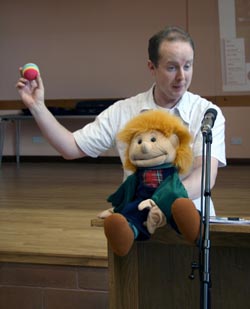 Stephen Gray (Vice Principal of Ballymacash Primary School) pictured giving the address at the Squirrels and Beaver Section service.