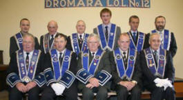 Dromara LOL No 12 pictured at the Lower Iveagh District Service in Second Dromara Presbyterian Church last Sunday afternoon (6th July).  L to R: (front) Bro William Campbell (Past District Master), Bro Robert McCalla (Deputy Master), Bro Wesley Jess (Worshipful Master), Bro Ernest Cambell (Treasurer) and Bro Isaac McKnight (Past Master).  (back row) Bro Geoff Magowan, Bro Jim Gamble, Bro Clifford Campbell, Bro Scott Carson, Bro Richard Martin and Bro Les Carson.