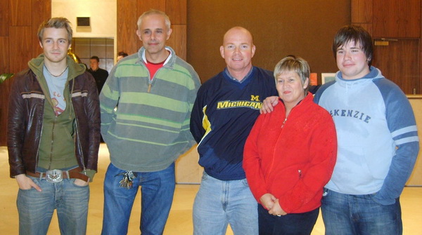 L to R: Michael Johnston, David Brattle, Rev Kenneth McGrath, Jennifer Neill and Michael Wright who abseiled down the Europa Hotel, Belfast on Saturday 27th September to raise funds for Lisburn Cathedral.