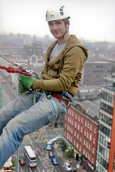 Michael Johnston pictured going over the top of the Europa Hotel on Saturday 27th September to raise funds for Lisburn Cathedral.