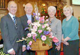 L to R: Rev Alistair Kennedy (Tearfund), Rev Brian Gibson, Elma Lindsay (Harvest decorations co-ordinator) and Barbara Bailie (Railway Street�s Tearfund representative).