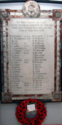 Memorial Tablet in Lisburn Cathedral erected in memory of the men from the Parish who fell in the Great War 1914-1918.