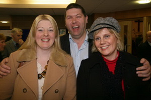 Stephen McLoughlin with Lisburn City Council employees Rhonda Frew (Mayor'
s Secretary) and Dianne Smyth.