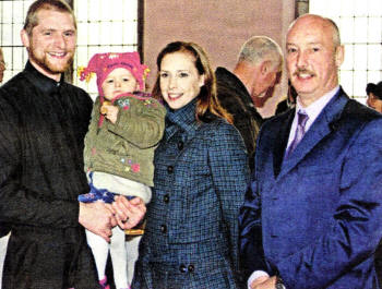 Deacon Paul Totten of Maghaberry with his daughter Sophie, wife Louise and father-in-law Mr Trevor Rushe of Maghaberry.