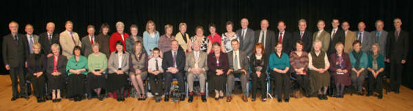 Choirs of the Eastern and Northern Presbyteries of the Reformed Presbyterian Church pictured with the Rev Prof Robert McCollum (Lisburn), Councillor Ronnie Crawford (Lisburn Mayor), Mrs Jean Crawford (Mayoress), Rev Harry Coulter (Carrickfergus) and conductors Mr David Loughridge (left) and Dr Hugh McCullough (right).