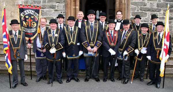 Largymore District No 9 office bearers and guests pictured at the Service of Thanksgiving in Hillsborough Parish Church on Sunday17th May. L to R: Sir Knt James Logan (District Standard Bearer), Sir Knt Alan Tougher (Largymore No 9 District Banner Bearer), Sir Knt Frances Beckett (District Master No 1 District Lisburn), Sir Knt Robert Orr (District Lay Chaplain), Sir Knt John Smith (Deputy County Grand Master), Sir Knt Canon Will Murphy (Imperial Grand Chaplain), Sir Knt Ian Patterson (Worshipful District Master), Sir Knt William Logan MBE (Past Sovereign Grand Master), Sir Knt Peter Lindsey (Deputy District Registrar), Rev Simon Richardson (Rector), Sir Knt Tom Wilkinson (Deputy District Master), Sir Knt Ron Pedlow (District Registrar), Sir Knt Rev Gerry Sproule (Imperial Grand Chaplain), Sir Knt George Swain (Past District Master) and Sir Knt Gerald Dillon (District Standard Bearer).