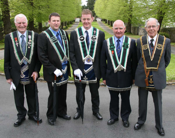 Some members of Ballygowan Rose of Truth RBP 172 pictured at the Service of Thanksgiving in Hillsborough Parish Church on Sunday 17th May.  L to R: Sir Knights Bertie Wilkinson, Rodney Quigg, Neil Wilkinson, Roger Wilkinson and James Logan (District Standard Bearer).