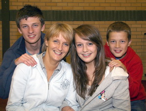 Helen Dempster pictured with her daughter Claire and sons Andrew and Jonathan at the Holiday Bible Club in Lisburn Congregational Church.