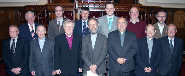 At the ‘Welcome Service’ in Seymour Street Methodist Church last Sunday evening are L to R: Terry Lilley (Broomhedge Society Steward), Rev Ed McDade (Trinity Methodist), Rev Roy Cooper (District Superintendent), Rev Dr Peter Mercer (Broomhedge and Magheragall), Rev Brian Anderson (Superintendent Minister), Rev Colin Gracie (Dromore and Priesthill) and Will Stafford (Priesthill). (back row) Tom Millar (Seymour Street Society Steward), John Hutchinson (Seymour Street Property Steward), Mr Clem Gilbert (Magheragall Society Steward ), Ivan Barr (Trinity Society Steward), Wilson Stewart (Magheragall Circuit Steward) and Stuart Lynn (Seymour Street Treasurer).