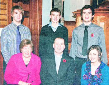 The Deering family:- Front row LR:Mrs Hazel Deering; Rev Clarke Deering; Rachel Deering. Back row L-R: Stewart Deering; Conor Deering; Roger Deering. 