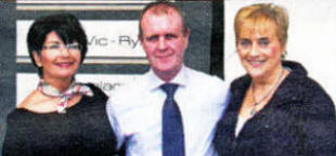 Celebrating the 5th Anniversary of The House of Vic-Ryn are L to R: Jacqueline Evans (Proprietor of Café Vic-Ryn), Kieran Duff (House of Vic-Ryn Furniture Solutions Director) and Denise Ewart (Mayoress).