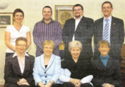 The eight new elders. Back row, left to right, are: Mrs Jayne Martin; Mr Stephen Martin; Mr Mark Goody; and Mr Henry Rogers. Front row, left to right: Miss Barbara Irvine; Mrs Muriel Lilley; Mrs Lorraine Macfarlane; and Miss Laureen Ralston.