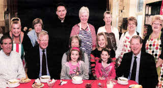 Hazel McCall (Christian Aid Convener) pictured with some happy customers enjoying a 'Bread and Cheese Lunch' in First Lisburn Presbyterian Church Hall last Tuesday afternoon (October 26).